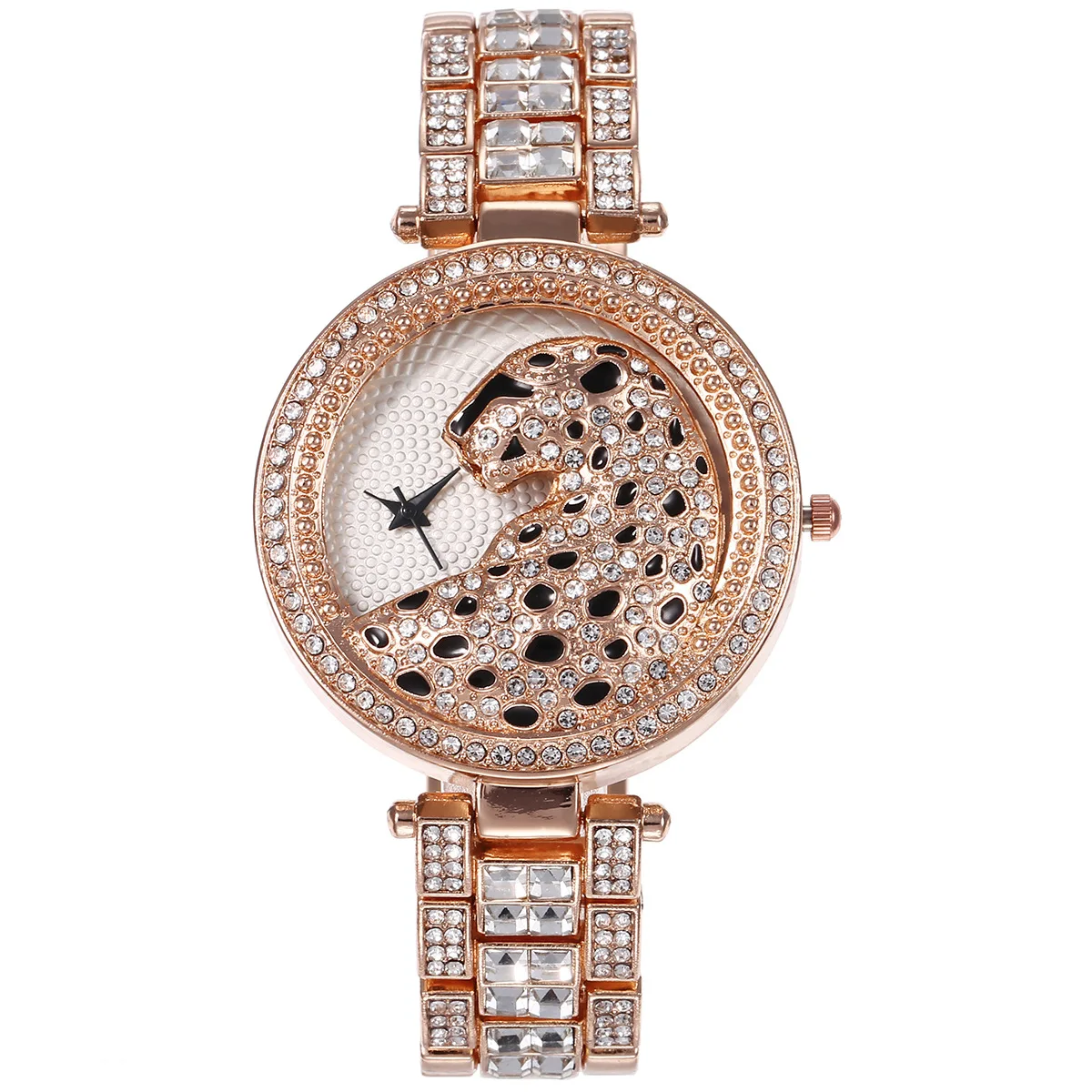 Gold Tone Bling Leopard Diamond Watch for Women Hip Hop 