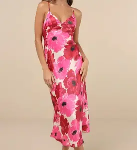 High Quality Elegant Floral Print Dress Strapless Pleated Midi Dress Digital Printing Off-Shoulder Style