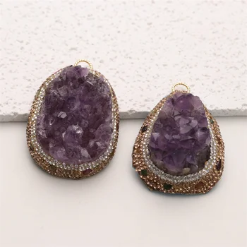 Natural Small Raw  Amethyst  Crystal Pendants Rough Amethyst Druzy Necklace For Jewelry