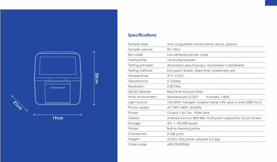 YSTE120V fast test accurate result small size veterinary compact fully automated chemistry analyzer