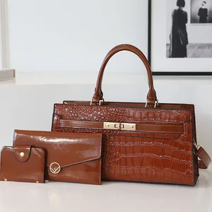 2026 New Crocodile Pattern Print PU Leather Tote Bag  3 Pieces SetTrendy Women's Handbags for Women