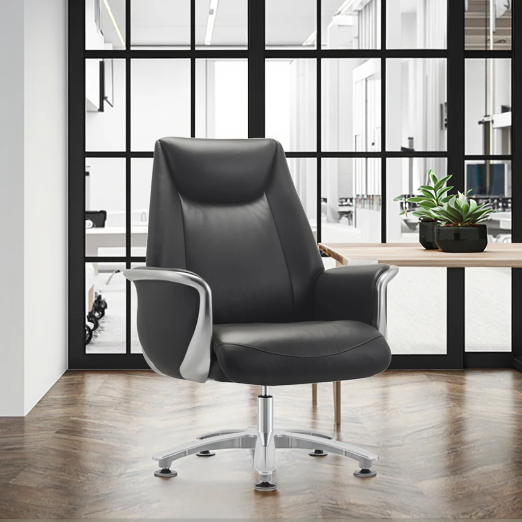 Modern Ergonomic Leather Executive Office Chair with Adjustable Height and Stable Aluminium Base 6
