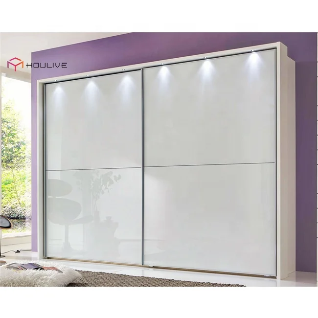 Light Color Luxury High Gloss UV Style Sliding Door Aluminum Wardrobe Bedroom Furniture