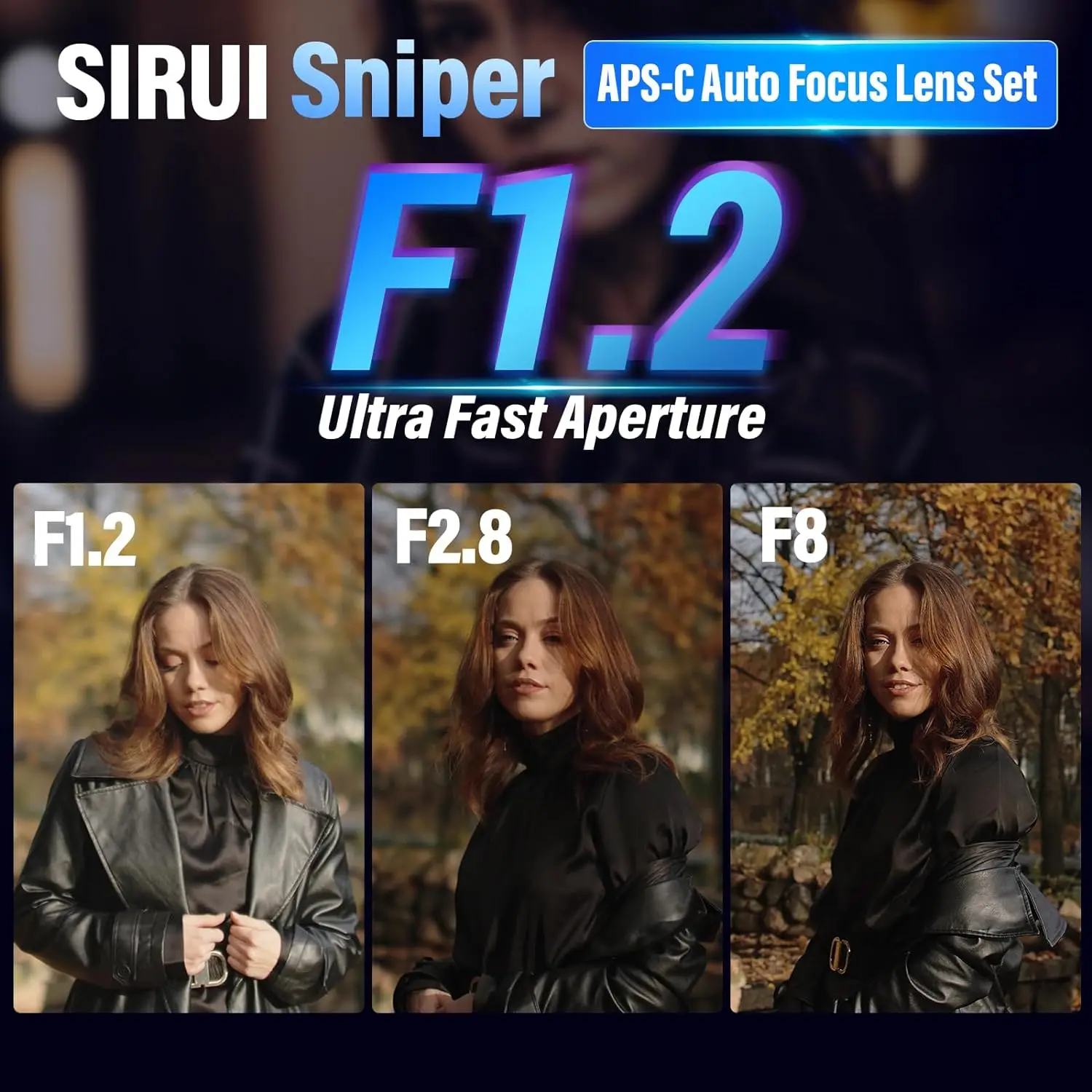 SIRUI Sniper Autofocus Lens Set, 23mm, 33mm, 56mm, F1.2 Wide Angle APS-C Camera Lens for X Mount, Black