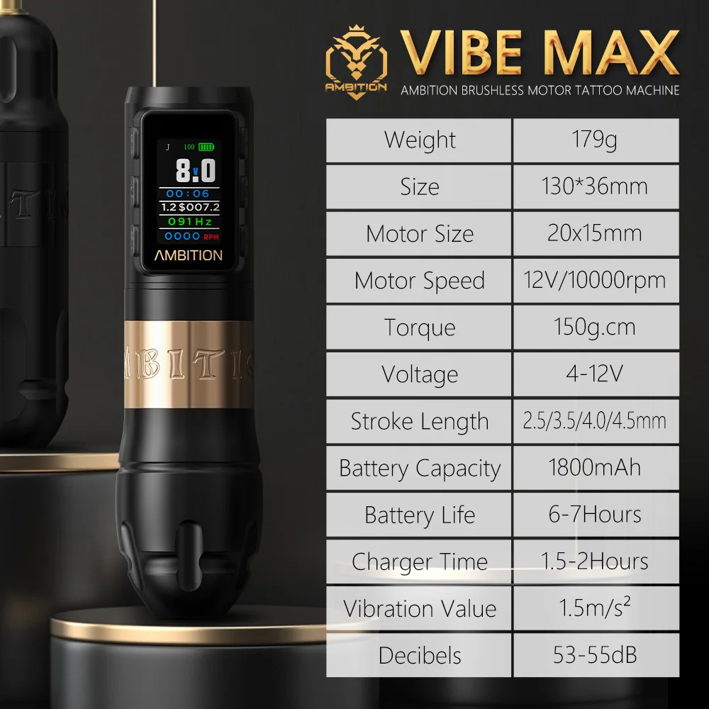 Ambition Vibe Max Tattoo Pen Machine - Professional & Wireless