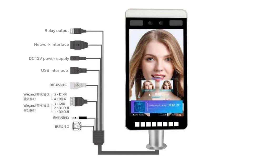 7/8 inch biometric  face recognition door access control  system dynamic camera facial recognition machine