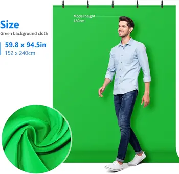 Neewer Green Screen Backdrop Kit, 5  8ft Chromakey Green Background with 5  6.6ft T-Shaped Stand and 5 Clamps for Gaming detail image
