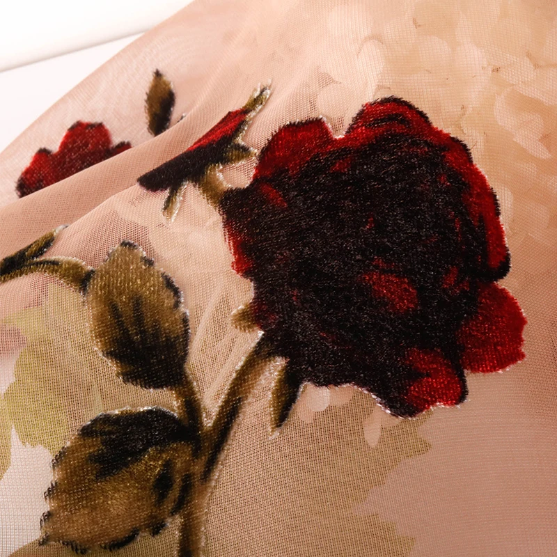 Wholesale 80Rayon 20nylon Floral Printed Burnout Fabrics Custom Design Burnout Velvet Mesh Fabric