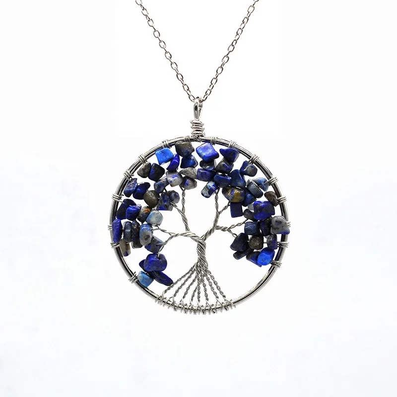 Handmade Jewelry Tree of Life Pendant Sliced Agate Stone Pendant Necklace
