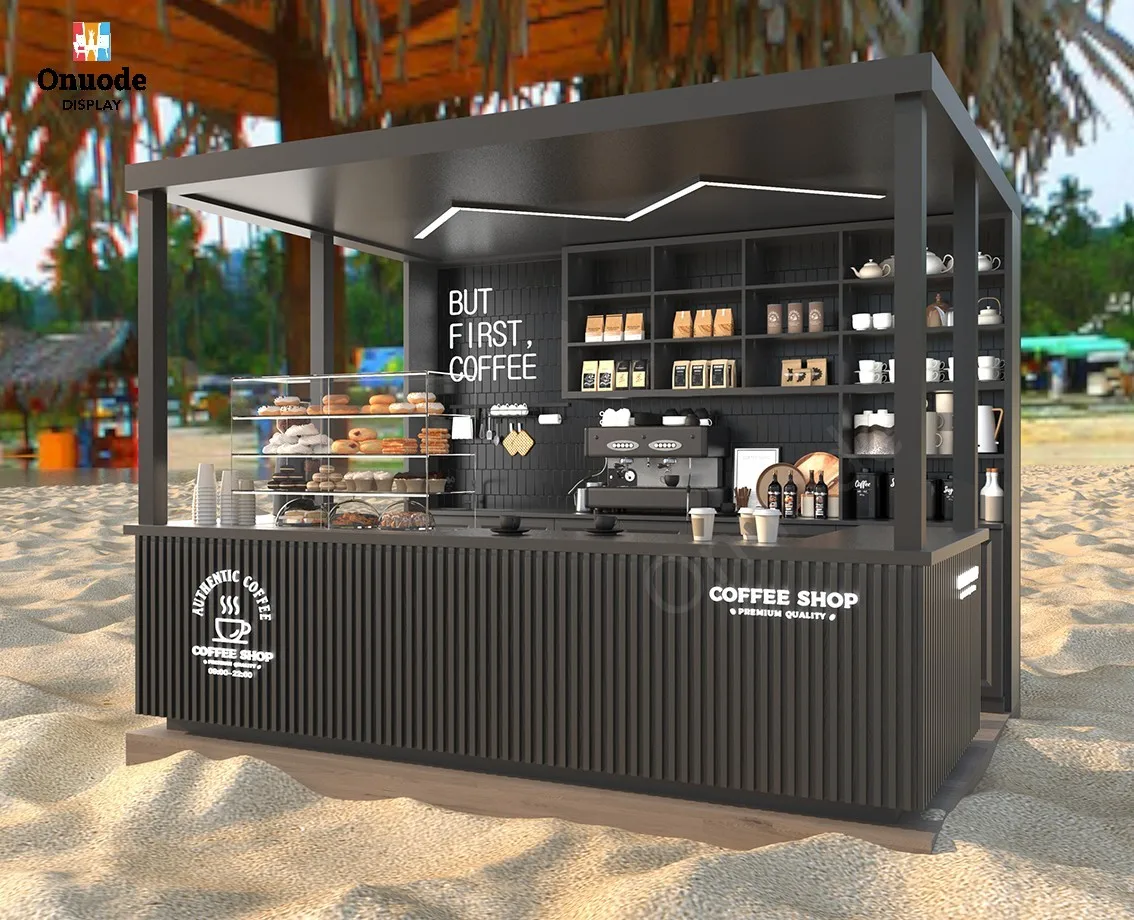 Onuode Custom LED Lighting Cafe & Mall Display Kiosk with MDF & Tempered Glass Eco-Friendly Furniture Design