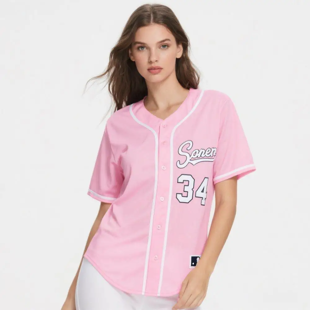 Rosa Jersey De Beisbol Para Mujer Camiseta De Béisbol Rosa Para