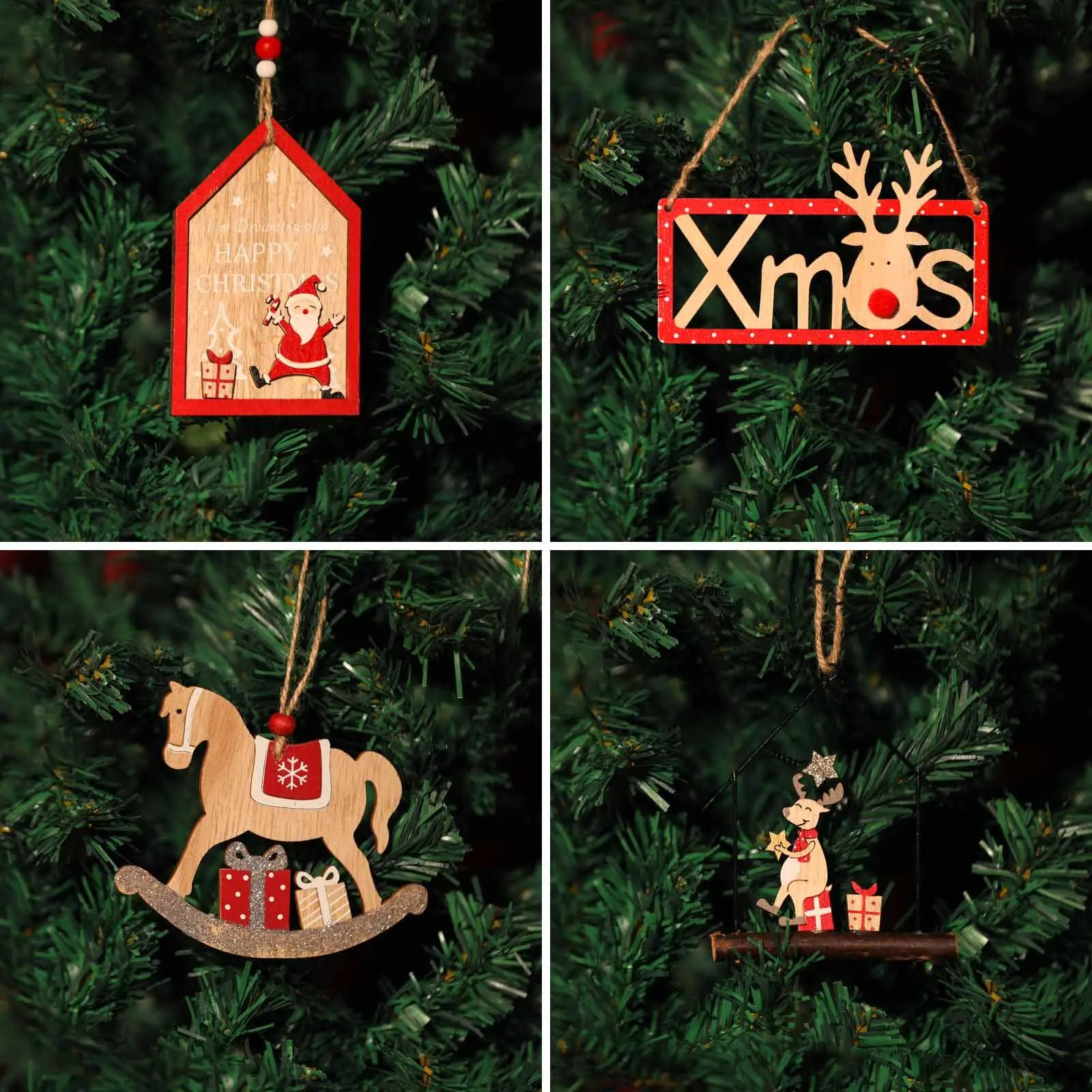 Wooden Christmas Ornaments Hanging Santasnowmanreindeer Ornaments For Indoor Outdoor Holidays 6532