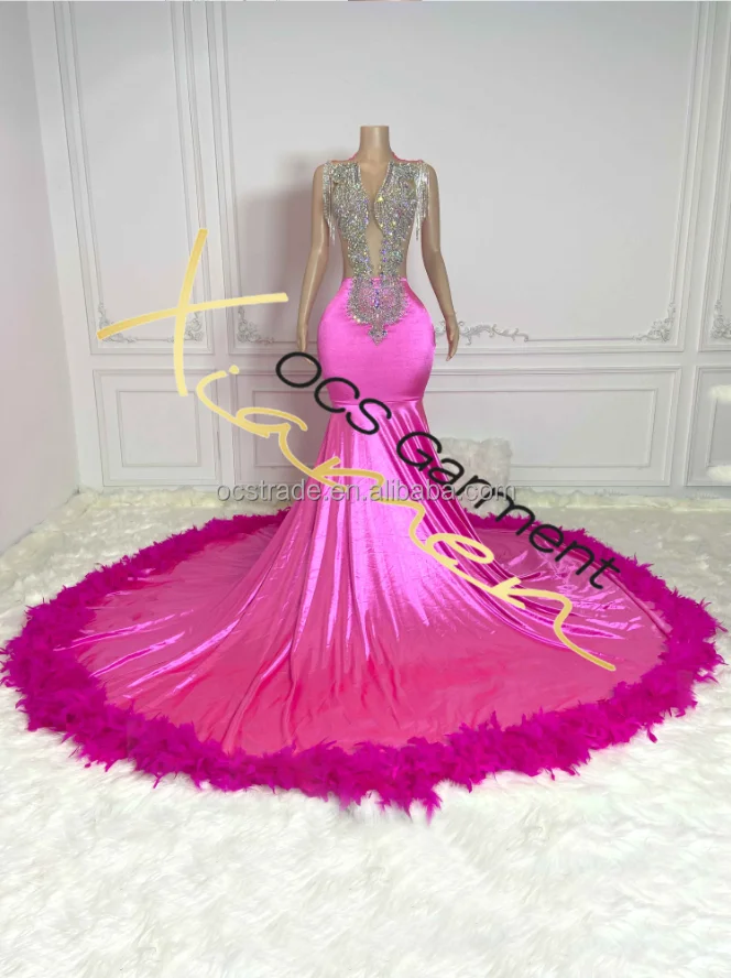Ocstrade Pink High Rhinestone Prom Dresses 2024 Gala Gowns Ocstrade Pink High Rhinestone Prom Dresses 2024 Gala Gowns