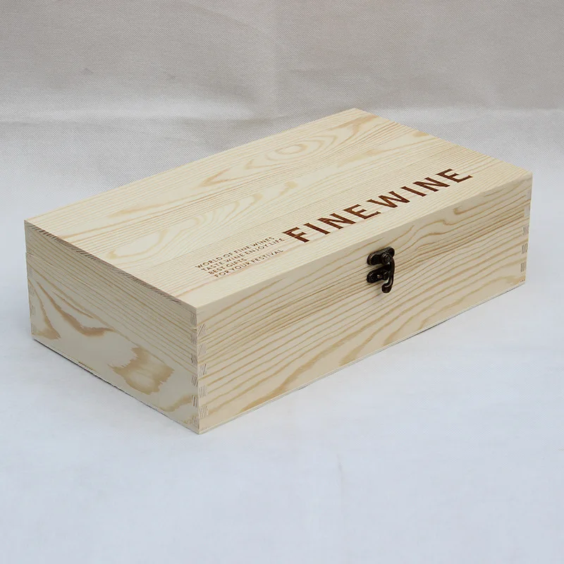 Elegant two bottles wooden wine box, wood packaging gift wine boxes hinged lid