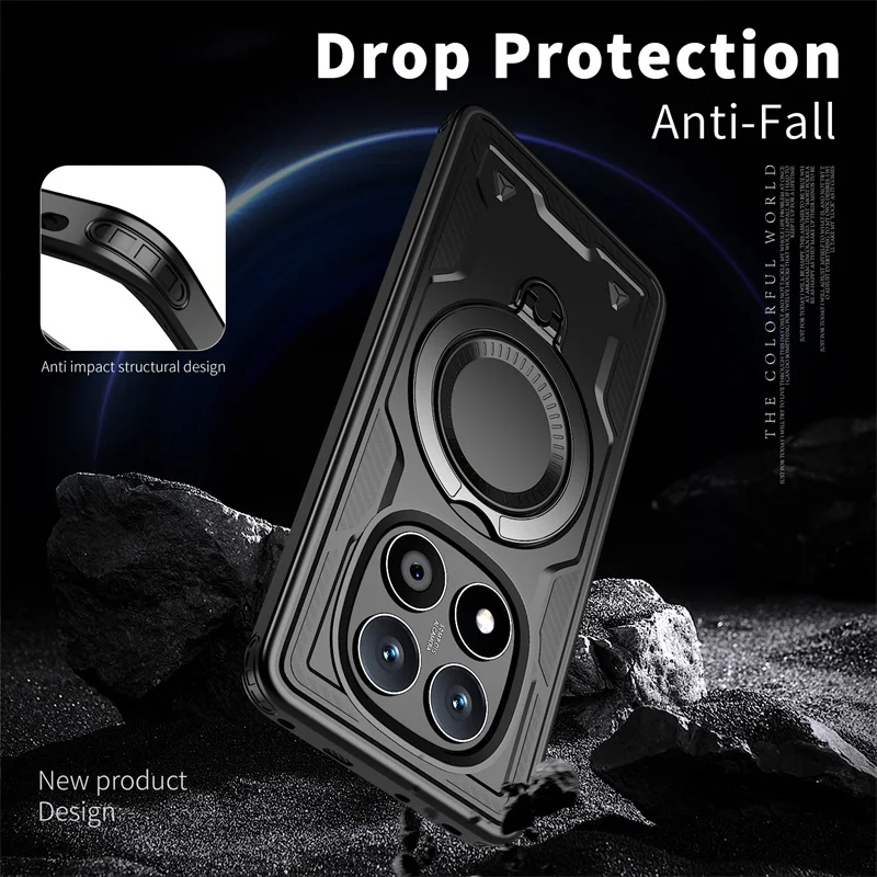 For Xiaomi Poco M6 Pro 4G Case Armor Slide Camera Protect Funda For PocoM6Pro Poko Little M 6 Pro M6Pro Magnet Holder Ring Cover - 202192403