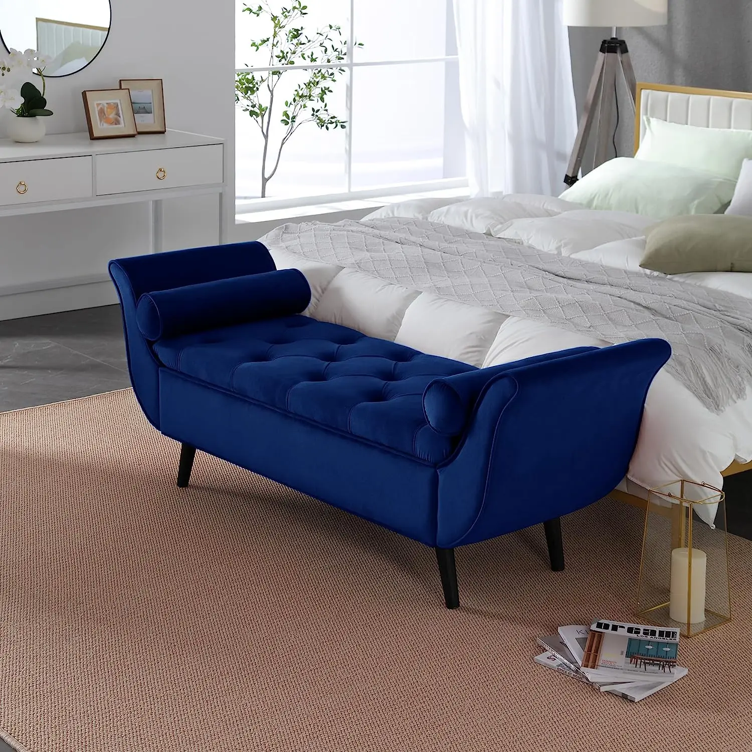 Modern Nordic Style Upholstered Velvet Bed Bench Ottoman Storage Blue Upholstered Bench Buy
