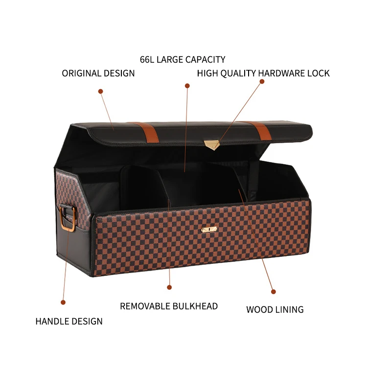 Multifunctional Large Capacity Car Organizer Collapsible Leather Trunk Storage Box with Compartment