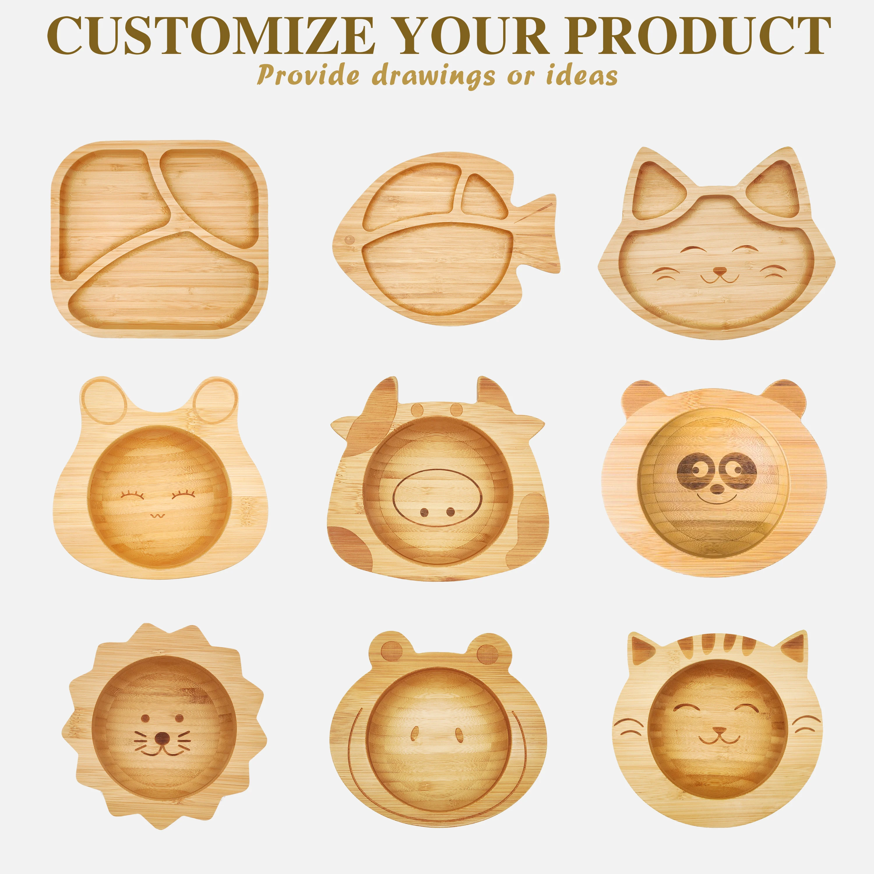 Cute Fox Tableware Babies Learn to Eat Silicone Baby  Feeding Set Bamboo Baby Plate  with Spoon