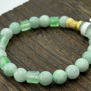 JD Green Jade and Jasper Amulet Round Beads Bracelets for Women Men Natural HeTian Lover's Bracelets Loose Gemstones Product