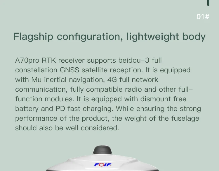Surveying Instrument GPS RTK Base and Rover FOIF A70 PRO 800Channels GNSS GPSS RTK RECEIVER