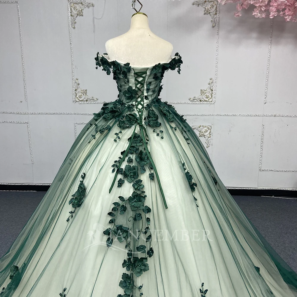 green emerald velvet dress Off the Shoulder Green Tulle Beaded Prom Dresses, Green Beaded Off Sho
