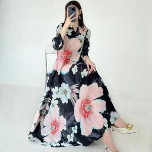 Miyake Pleated Dress - Korean-style Fashionable Printed Loose Oversized Dress