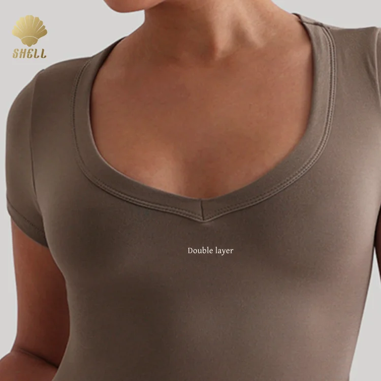 Cnshell Casual Regular Length Double Layer but Big Collar V Neck Sewing Short Sleeve Sexy Cute V Shape One Piece Shirt