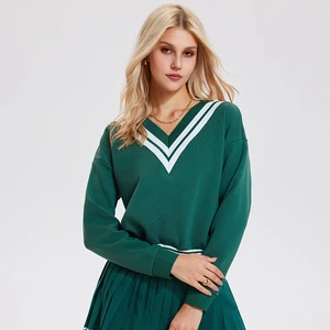 Wholesale Breathable Womens Long Sleeve V Collar Knitted Shirts Button Sweater Tennis Working Pullover