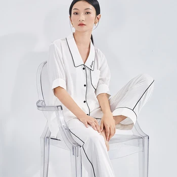 Best Quality Women Sleepwear Supplier Satin Pajamas Women Long Sleeve Collar Lingerie Jersey-modal Pyjama Set