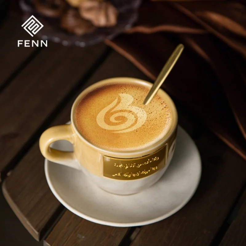 FENN Wholesale Ceramic Espresso Cups Saucer Gift Set Saudi Arabia Custom Arab Coffee Mugs Porcelain Safe Afternoon Tea Gifts