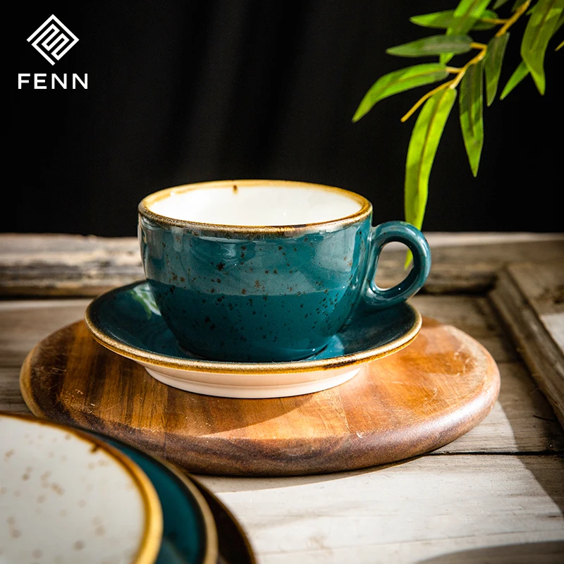 product fenn factory manufacture sale porcelain cappuccino cup tea cups wedding hotel speckled blue ceramic coffee cup with saucer-61