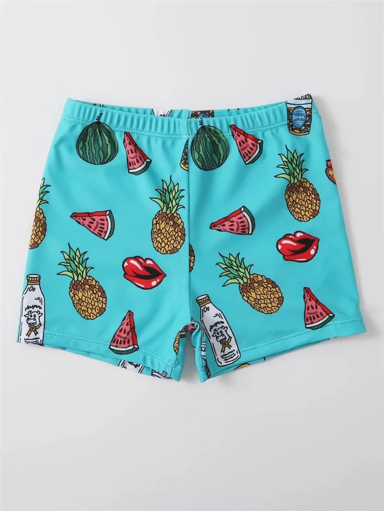 New Quick Dry Print Fruit Shorts Kids Surf Swimwear Short Swim Trunk High Stretch Hawaiian Toddler Boys Swimming Brief details