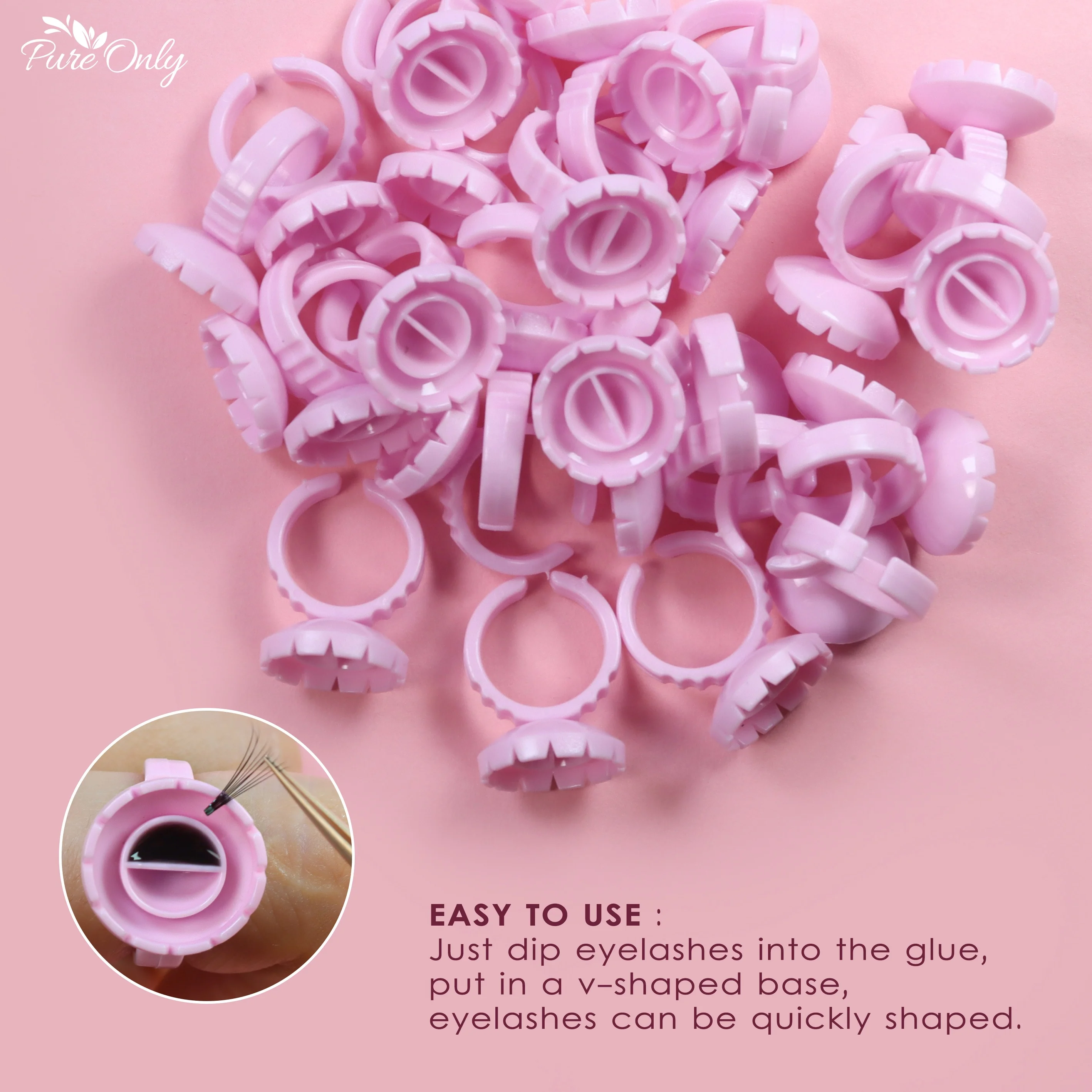 Розовое кольцо для клея, 100 шт., кольцо для клея в форме сердца для ресниц, чашки для объема ресниц, чашки для быстрого цветения ресниц