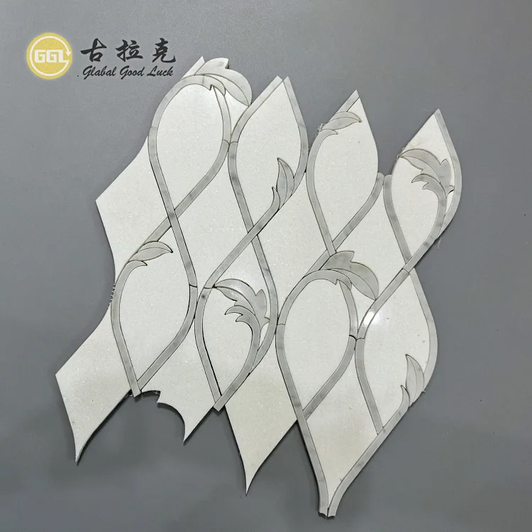 Natural White Marble Tile Leaf Shape Polished Surface Mosaic Tile for Bathroom Kitchen Backsplash Wall Hotel Shower