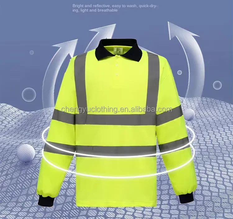 Hi Vis Polo Shirts Long Sleeve T-Shirts Workwear Safety Reflective Tape Construction Tshirts Custom 