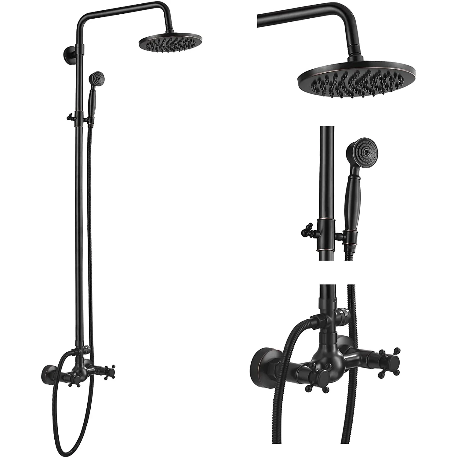 ORB Rain Shower System Set 2 Knobs Mixing 8 Inch Rainfall Shower Head with Handheld Spray Bathroom Shower Faucet