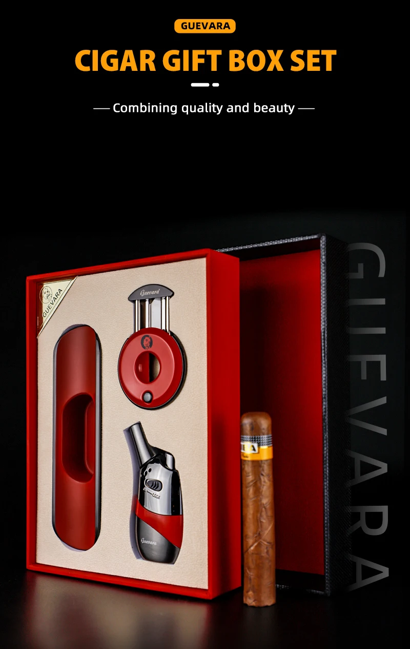 Luxury Cigar Cutter And Lighter Accessories Gift Sets Colorful Ashtray