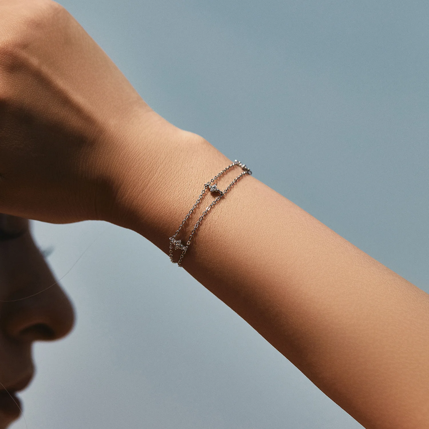 RHB1677 925 Sterling Silver Double-layer Four Leaf Clover Bracelet