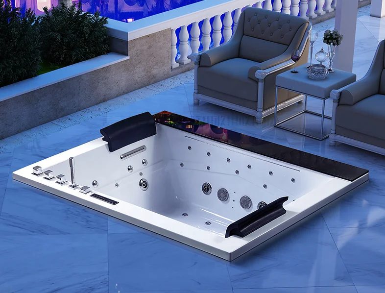 Two Person Drop-in Bath Tub Therapy whirlpool Tubs w Digital Control & Big Waterfall,  Acrylic Hydromassage Bathtub