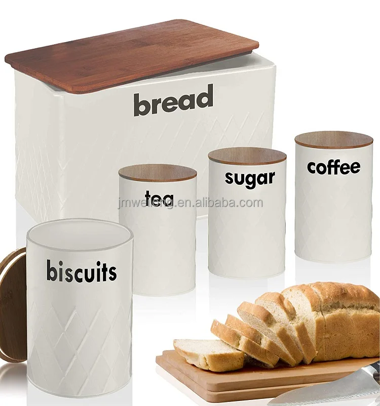Metal Food Storage Bin 5pc Bread Bin And Canister Sets Available In 4