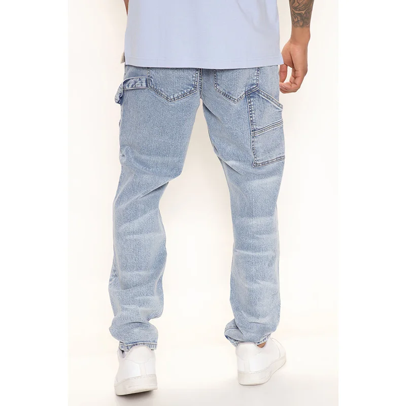New Arrivals Fashion Denim Pants Men 98% Cotton Carpenter Loose Taper Jeans Custom Logo Straight Leg Solid Men's Jeans Trousers gallery 3
