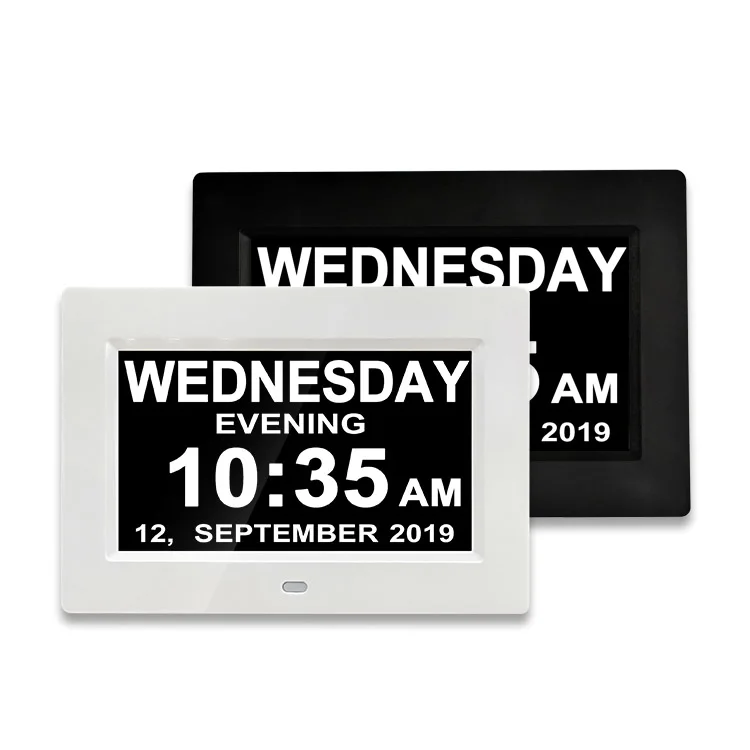 Table Clock 7 Inch Digital Calendar Day Date Week Alarm Reminder Clock for Dementia Elderly Low Vison Impirement