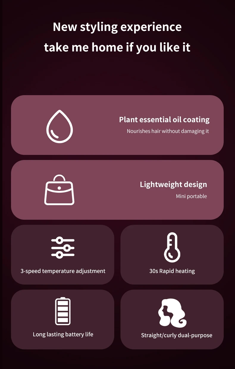 Professional Cordless Hair Straightener Comb LED Display Portable Wireless Rechargeable Hair Straightener Brush