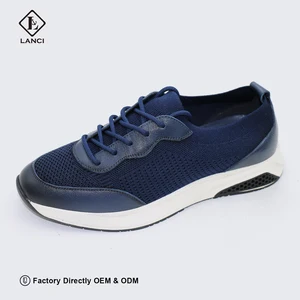 LANCI Custom Manufacturer Tennis Casual Microfiber Walking Calfskin Leather Low-top  Decorate Laces Mesh Knit Leather Sneakers