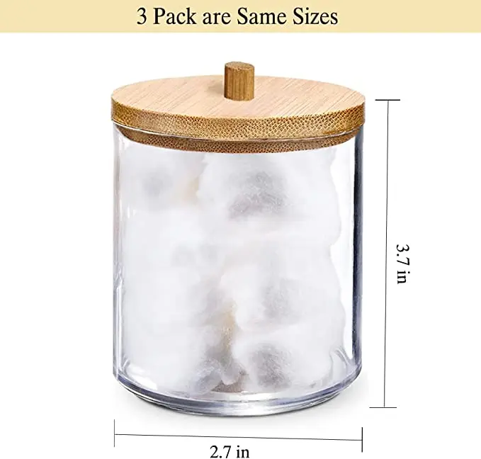 3 Pack Acrylic Qtip Holder Dispenser for Cotton Ball Pad Round Swab Holder,Clear Plastic Apothecary Jars for Bathroom
