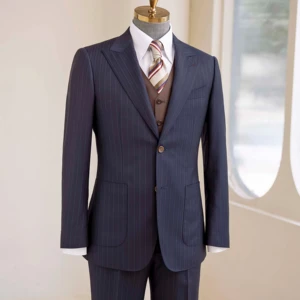 Haute Couture Men's Bespoke Wedding Suit 100% Wool Super British Fabric Single Breasted Design High Quality Pant Coat Plus Size