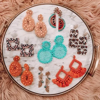 Boho Ethnic Large Bead Tassel Fringe Earrings 2019 Handmade Big Beads Statement Earrings Party Dangle Drop Earrings Gift