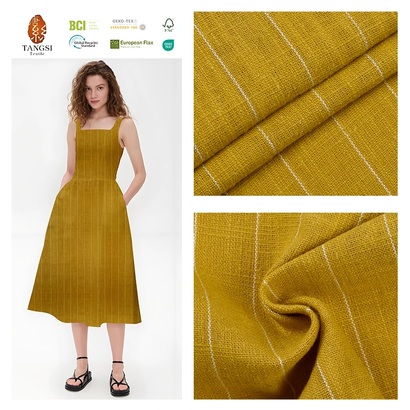 Linen Fabric Cotton Blended Yarn Dyed Soft Breathable Eco-friendly Skin-friendly Women and Men Clothes Dress Fabric for Clothing