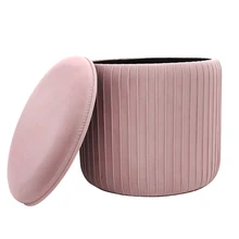 French pink Pouf Velvet Storage Ottoman Beauty Living Room Stool pink Velvet Round Pouf Ottoman