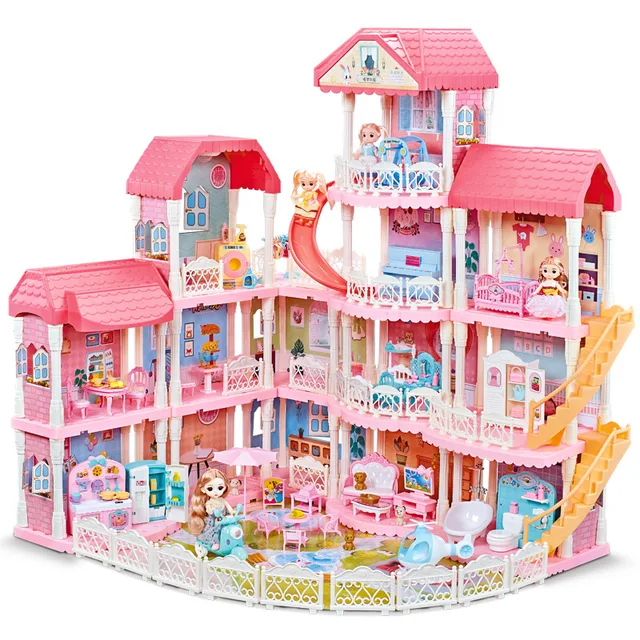 Juguetes Al Por Mayor |big Gifts Princess Castle Miniature 4 Floor Playroom Assembled Girls Pretend Play Big Doll House